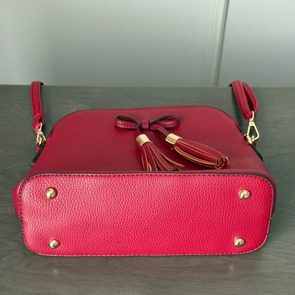 Fashionable Bow Tassel Zipper Crossbody Purse Adjustable Strap – Wine 8